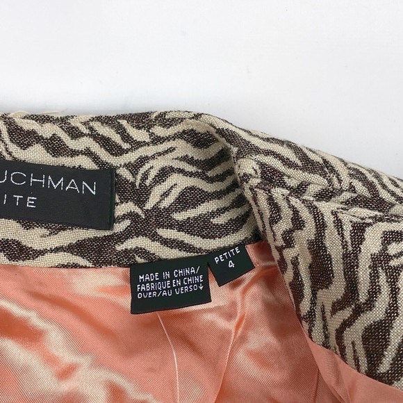 NOS Dana Buchman Petite Women's Sz 4P Chocolate Zebra Striped Collarless Jacket - Picture 10 of 16